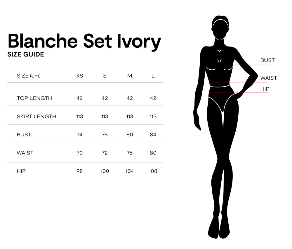 Size chart for Blanche Set Ivory