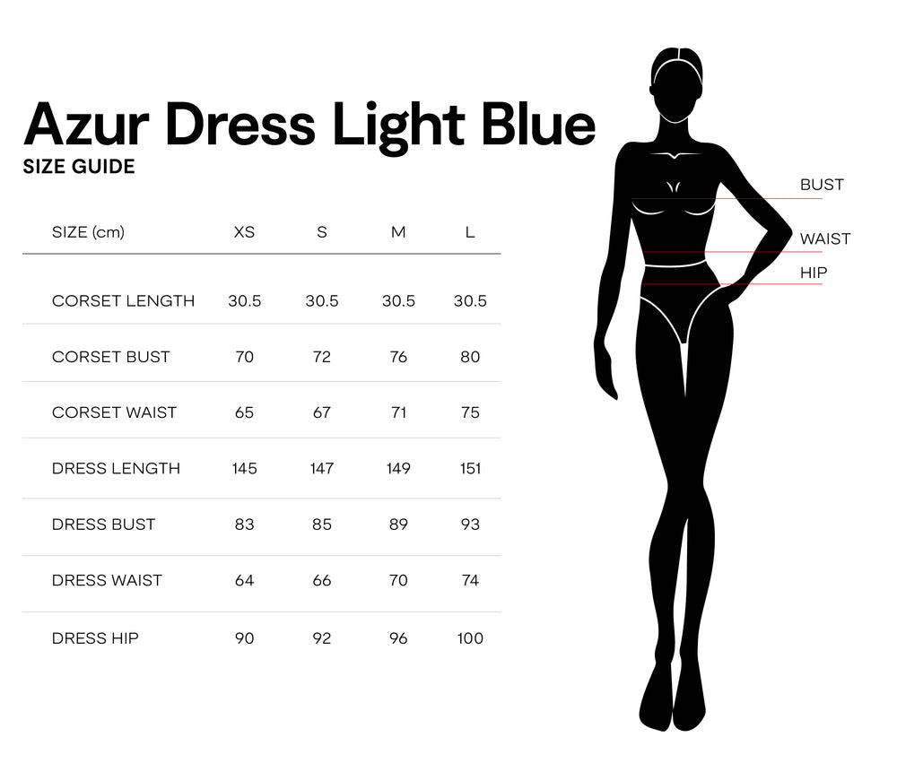 Size chart for Azur Dress Light Blue