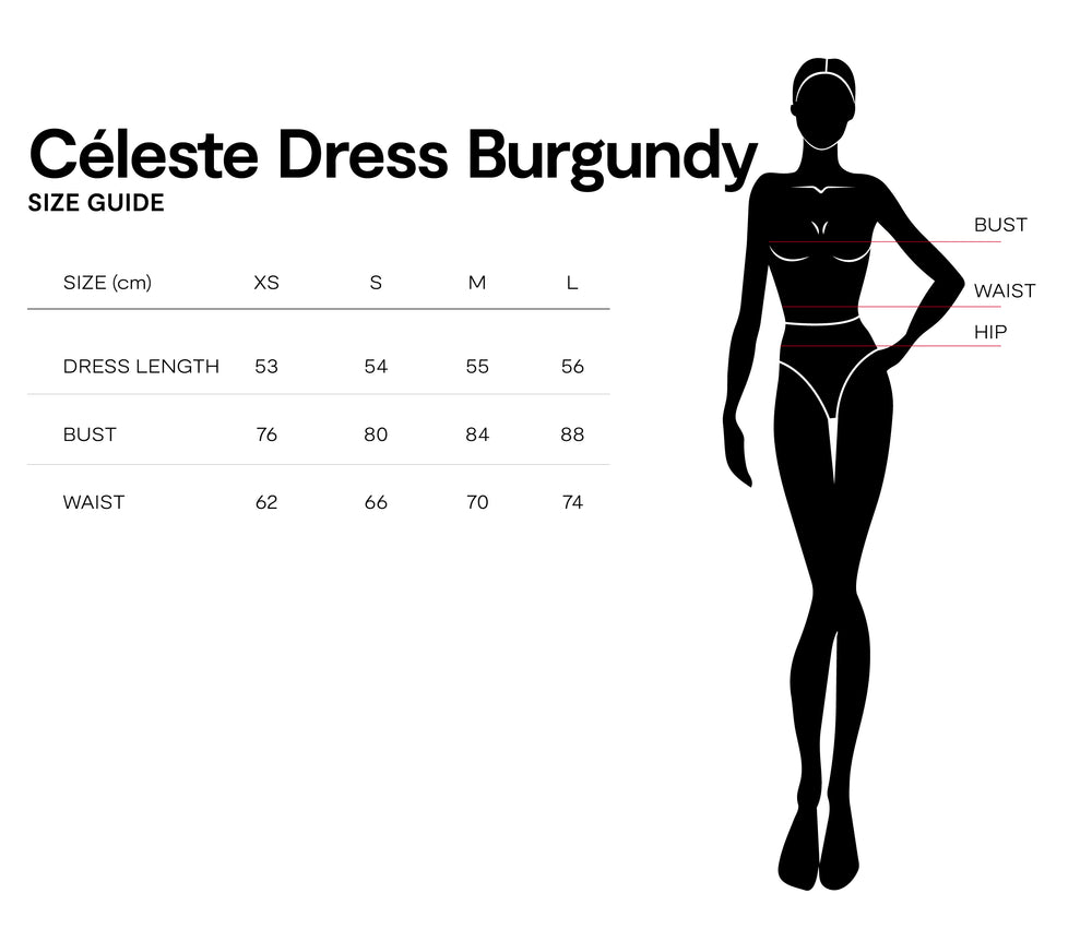 Size chart for Céleste Dress Burgundy