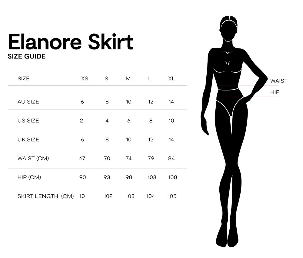 Size chart for Élanore Skirt White