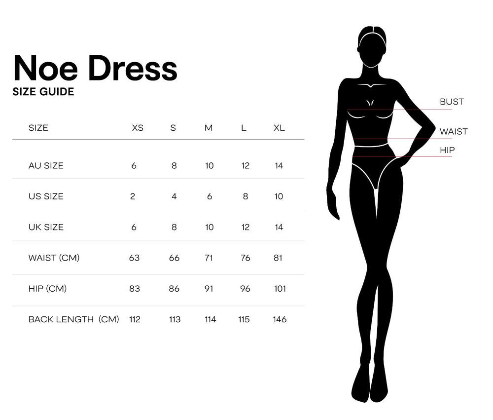 Size chart for Noé Dress Chocolate