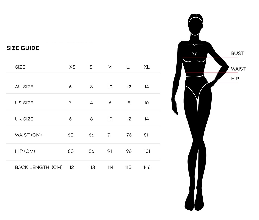 Size chart for Rosée Dress Blush